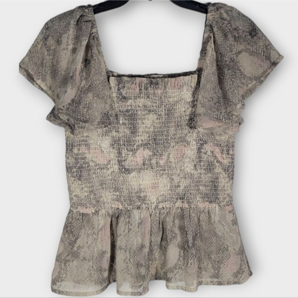 Japna Size Large Shirred Flutter Sleeve Top